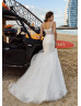 Beaded Ivory Lace Tulle See-through Wedding Dress